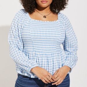 NWT TORRID Rayon Slub Smocked Bodice Long Sleeve Crop Blouse SZ 2